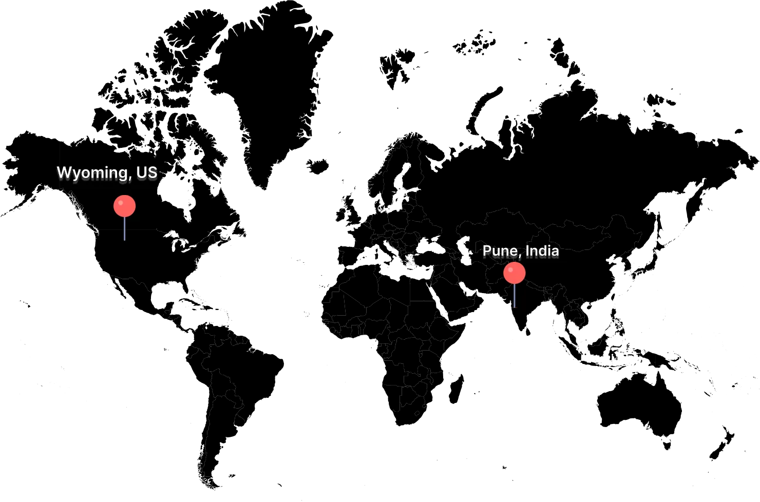 Map showing Brewapps offices in India and the USA